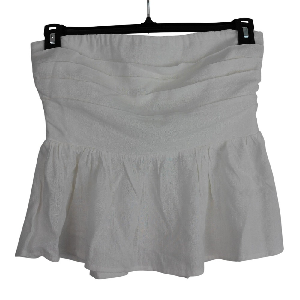 Petal Pup White Linen Strapless Peplum Top Smocked Back Coastal Bride Large